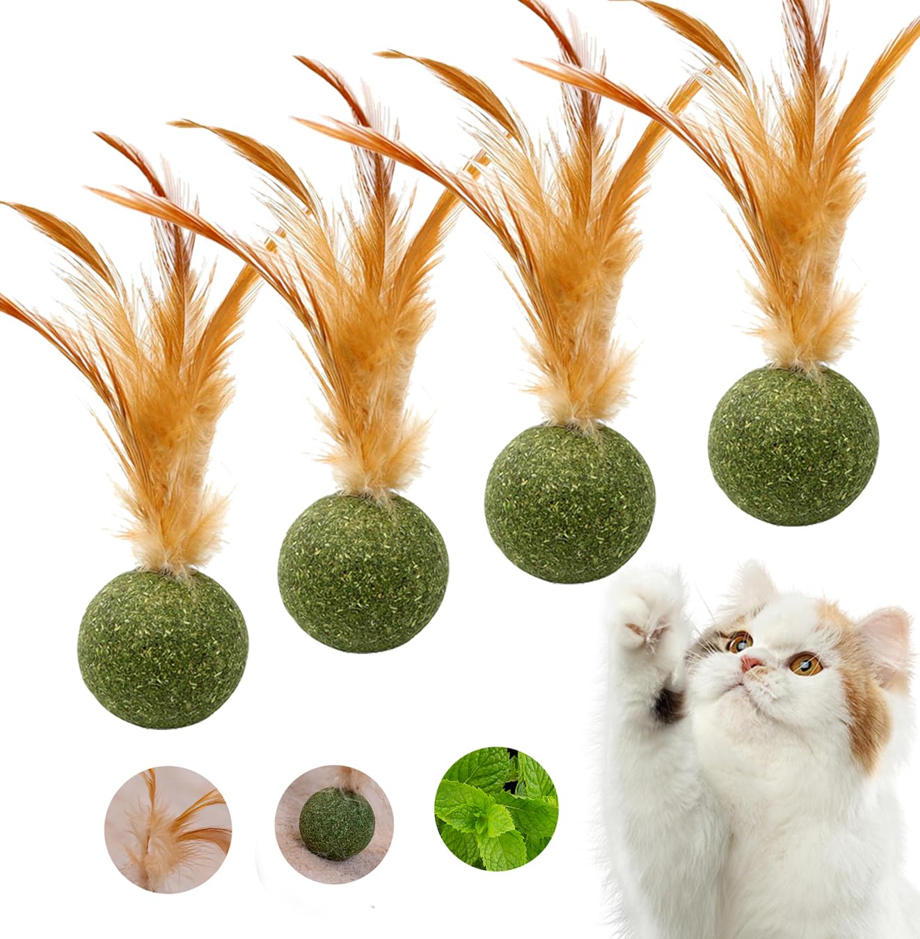 4 - Pack Cat Toy Balls with Catnip - PawGeni